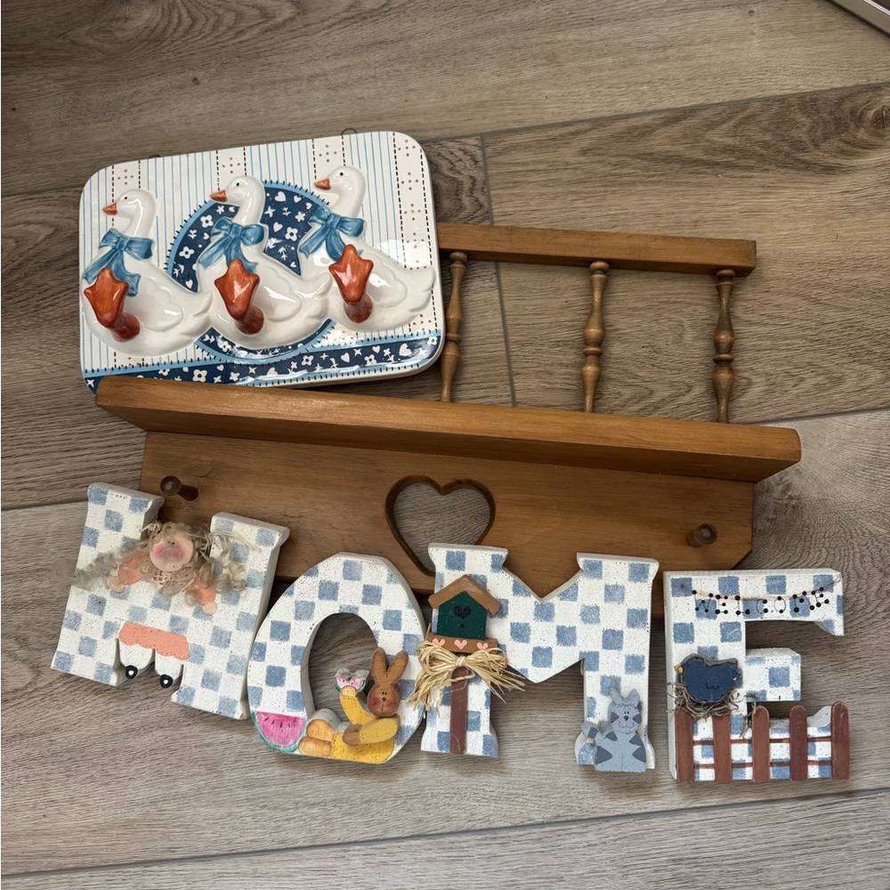 Charming Wooden 'Home' Wall Decor with Blue and Brown Accents